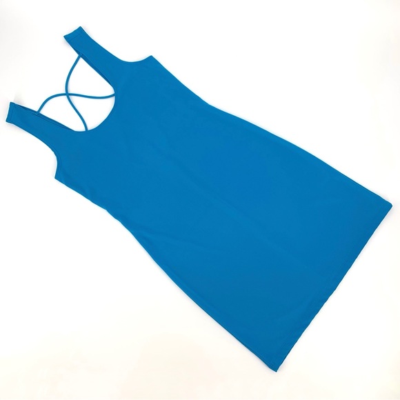 Frederick's of Hollywood Cerulean Blue Plunging Neck Open Back Body Con Dress, M - Picture 1 of 15